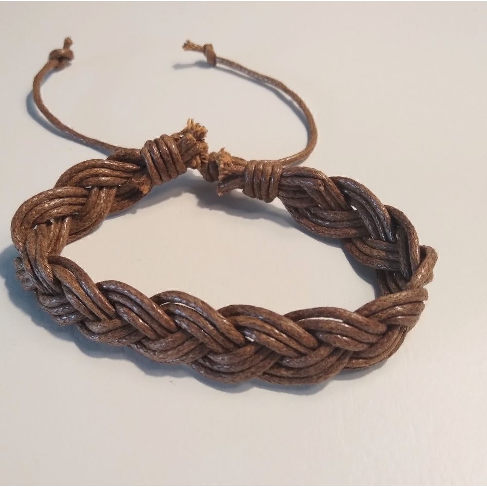 ‎Men's bracelet leather braided brown New a58